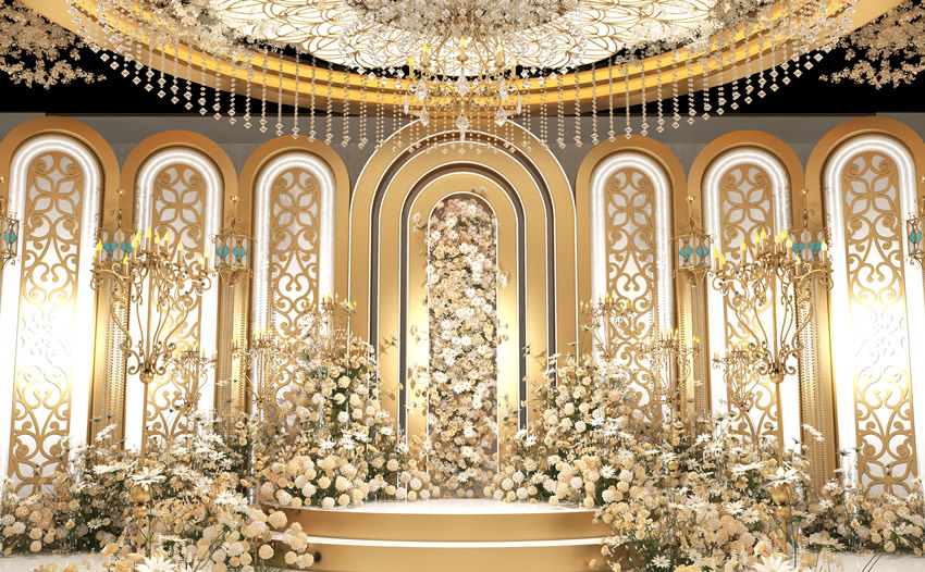 工业园区香槟色调婚礼堂效果展示